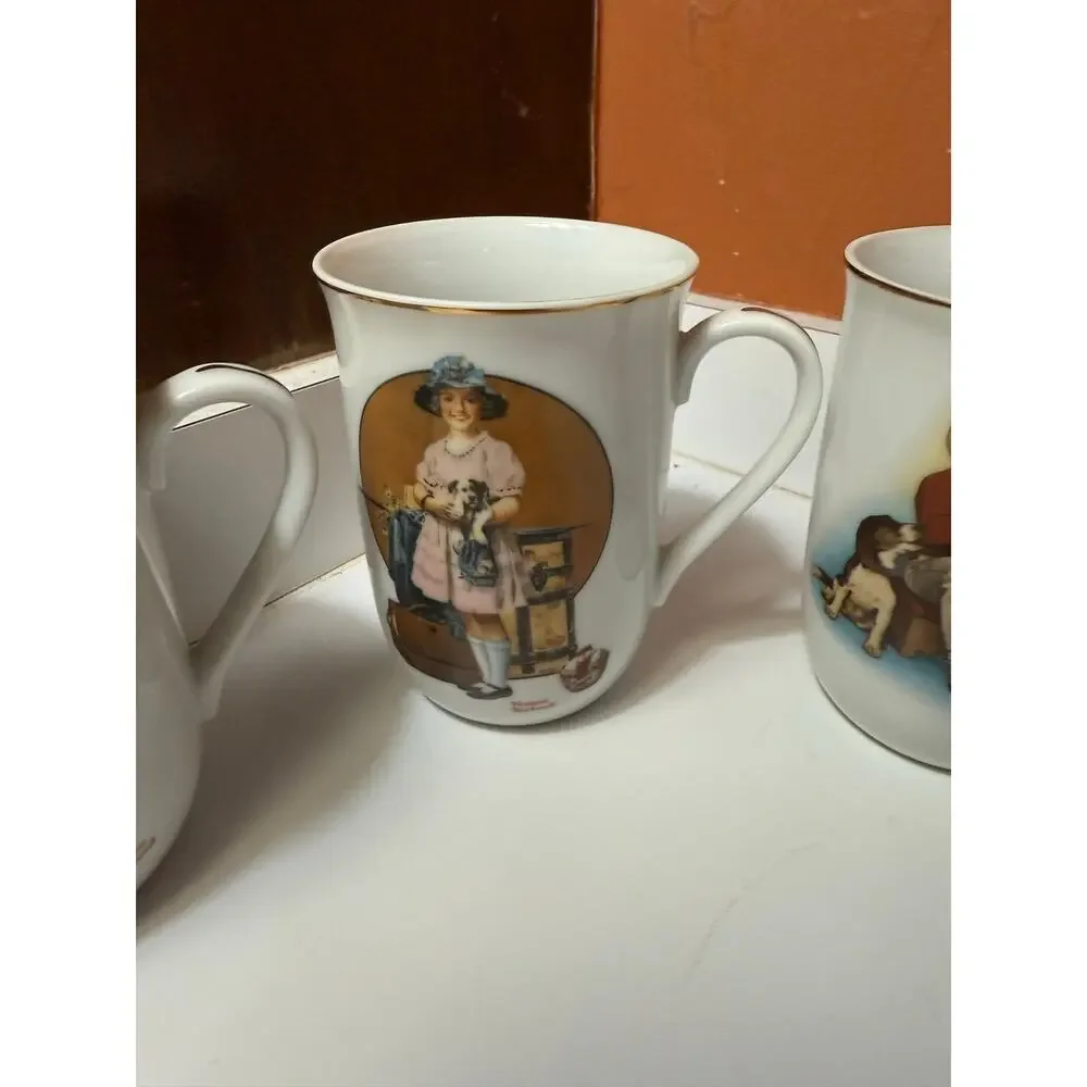 Vintage 1981 Set of 4, Norman Rockwell Mugs